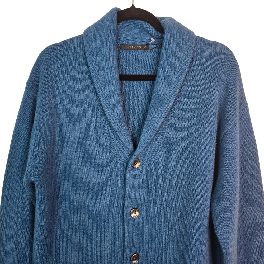 Greyson Mens XL Blue Wool Cashmere Shawl Collar Button Front Cardigan Sweater